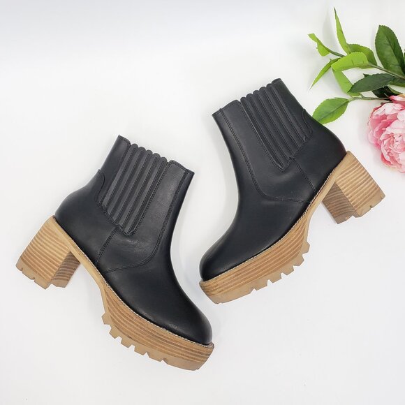Oasis Society Aubrey Platform Chelsea Ankle Boots Women 10 Black Chunky Lug Sole - Picture 1 of 12